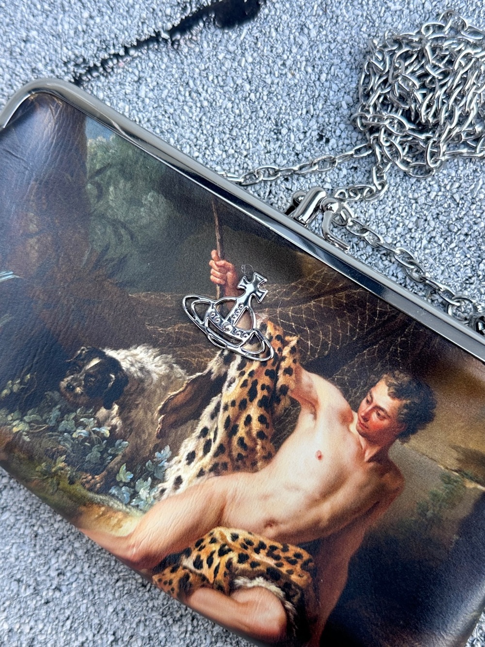 Vivienne Westwood Brown Oil Painting Fisherman-Print Frame Leather Clutch